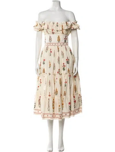 Pre-owned Agua Bendita Floral Print Midi Length Dress In Neutral