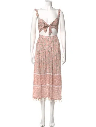 Pre-owned Agua Bendita Floral Print Midi Length Dress In Neutral