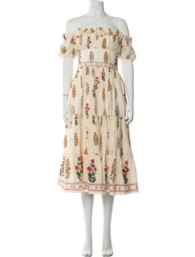 Pre-owned Agua Bendita Floral Print Midi Length Dress In Neutral