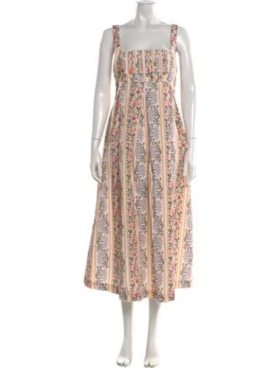 Pre-owned Agua Bendita Floral Print Midi Length Dress In Neutral