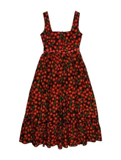 Pre-owned Agua Bendita Floral Print Midi Length Dress In Orange