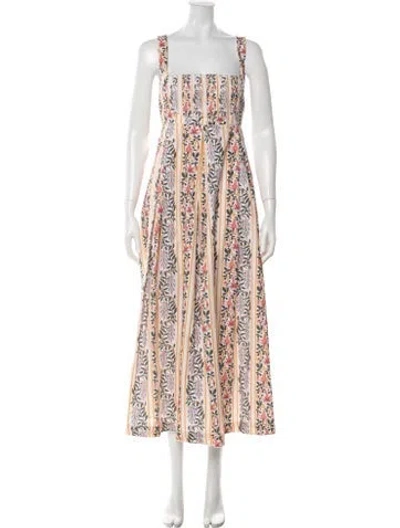 Pre-owned Agua Bendita Floral Print Midi Length Dress In Orange