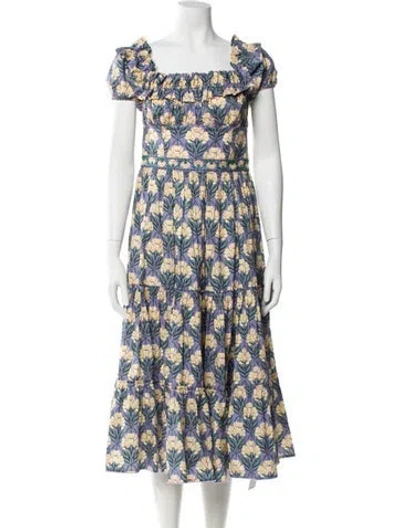 Pre-owned Agua Bendita Floral Print Midi Length Dress In Purple