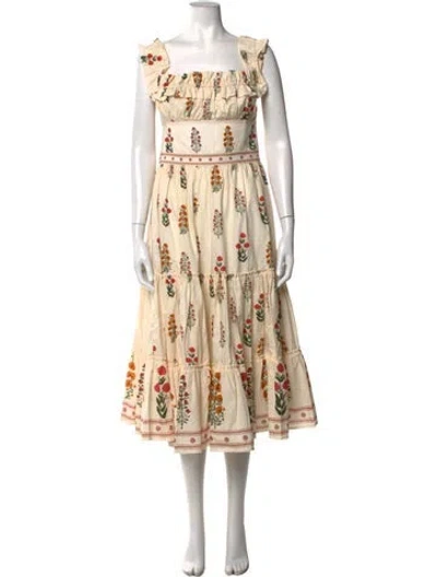 Pre-owned Agua Bendita Floral Print Midi Length Dress W/ Tags In Neutrals