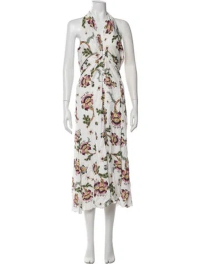 Pre-owned Agua Bendita Floral Print Midi Length Dress W/ Tags In White