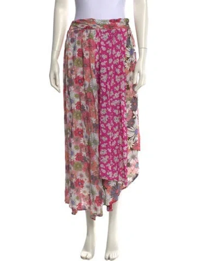 Pre-owned Agua Bendita Floral Print Midi Length Skirt In Pink