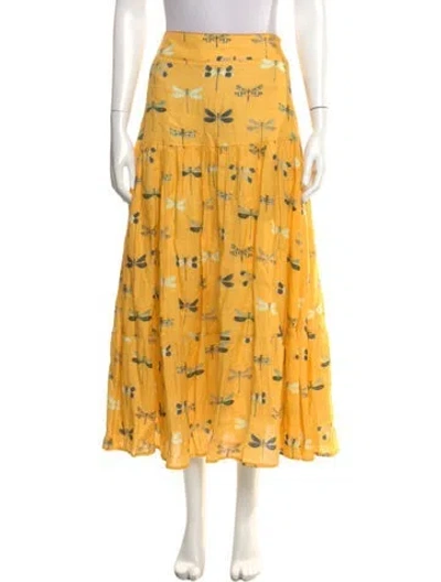 Pre-owned Agua Bendita Floral Print Midi Length Skirt In Yellow