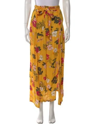 Pre-owned Agua Bendita Floral Print Midi Length Skirt In Yellow