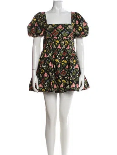 Pre-owned Agua Bendita Floral Print Mini Dress In Black