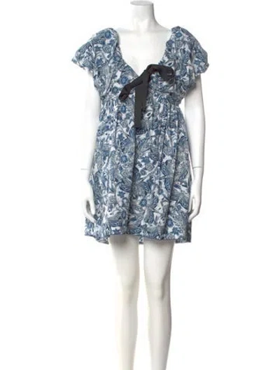 Pre-owned Agua Bendita Floral Print Mini Dress In Blue