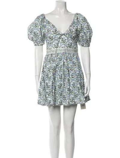 Pre-owned Agua Bendita Floral Print Mini Dress In Blue