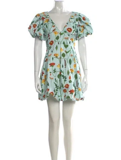 Pre-owned Agua Bendita Floral Print Mini Dress In Green