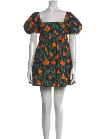 Pre-owned Agua Bendita Floral Print Mini Dress In Green