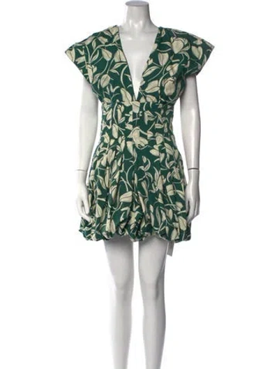 Pre-owned Agua Bendita Floral Print Mini Dress In Green