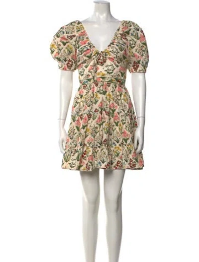 Pre-owned Agua Bendita Floral Print Mini Dress In Green/neutrals
