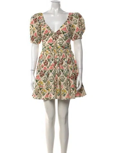 Pre-owned Agua Bendita Floral Print Mini Dress In Green/neutrals