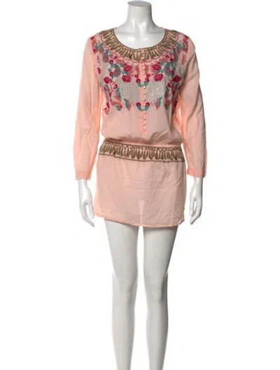 Pre-owned Agua Bendita Floral Print Mini Dress In Metallic/pink