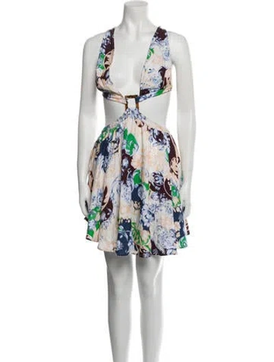Pre-owned Agua Bendita Floral Print Mini Dress In Neutral