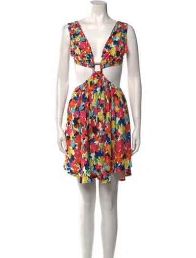 Pre-owned Agua Bendita Floral Print Mini Dress In Neutral