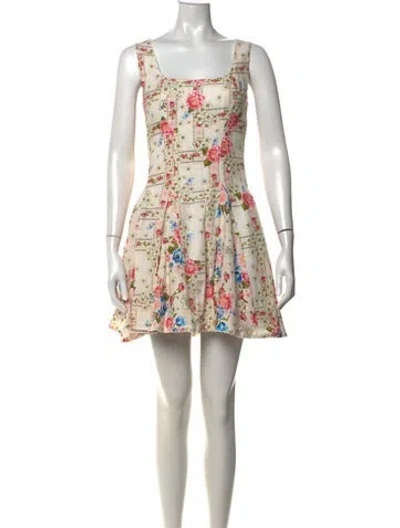 Pre-owned Agua Bendita Floral Print Mini Dress In Neutrals