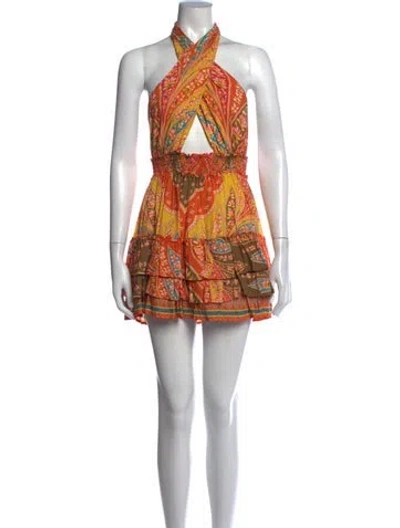 Pre-owned Agua Bendita Floral Print Mini Dress In Orange
