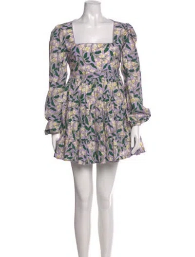 Pre-owned Agua Bendita Floral Print Mini Dress In Purple