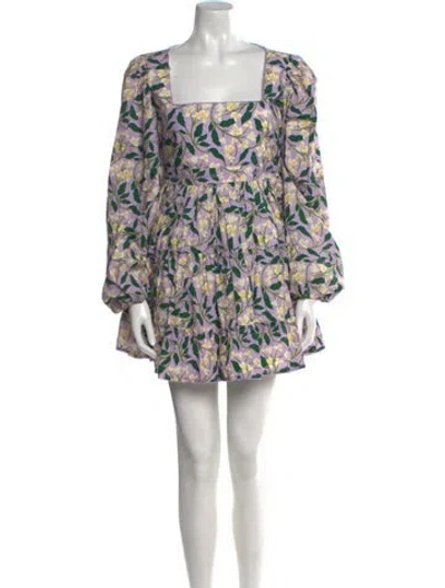 Pre-owned Agua Bendita Floral Print Mini Dress In Purple