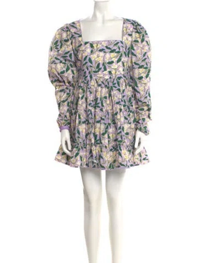 Pre-owned Agua Bendita Floral Print Mini Dress In Purple