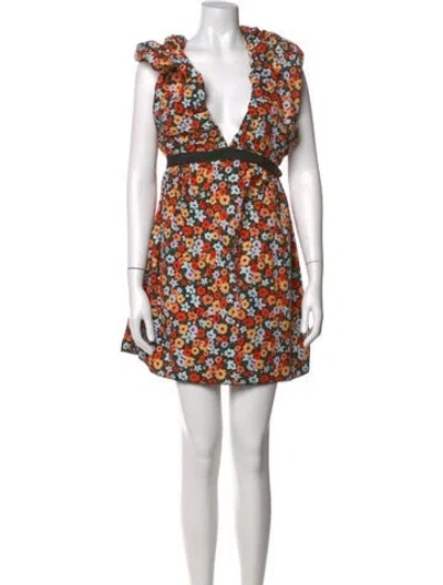 Pre-owned Agua Bendita Floral Print Mini Dress In Red
