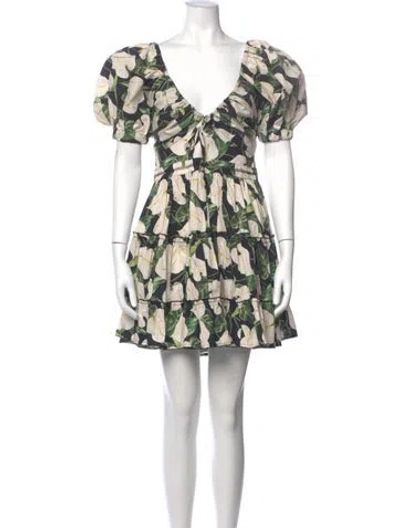 Pre-owned Agua Bendita Floral Print Mini Dress W/ Tags In Black
