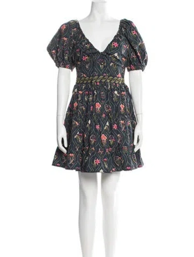 Pre-owned Agua Bendita Floral Print Mini Dress W/ Tags In Black