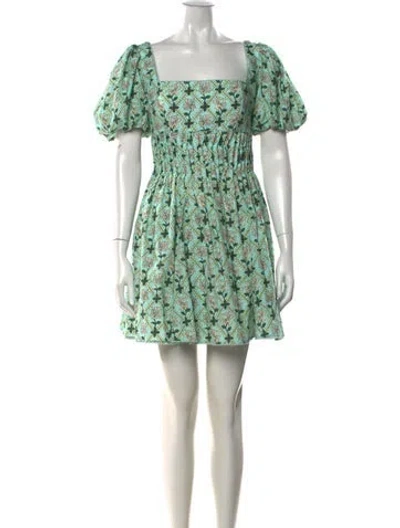 Pre-owned Agua Bendita Floral Print Mini Dress W/ Tags In Blue