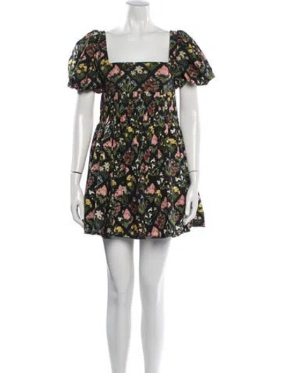 Pre-owned Agua Bendita Floral Print Mini Dress W/ Tags In Green