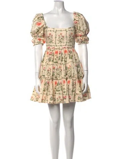 Pre-owned Agua Bendita Floral Print Mini Dress W/ Tags In Green/neutrals