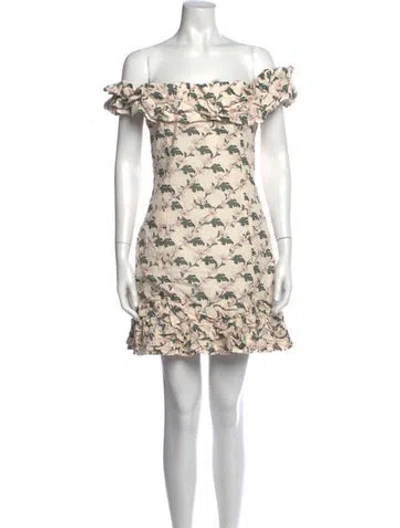 Pre-owned Agua Bendita Floral Print Mini Dress W/ Tags In Neutrals