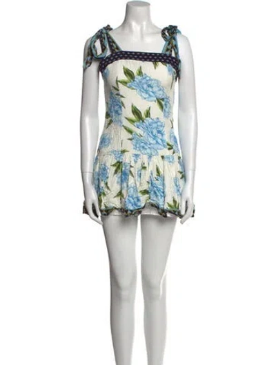 Pre-owned Agua Bendita Floral Print Mini Dress In White