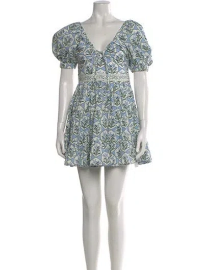 Pre-owned Agua Bendita Floral Print Mini Dress In White