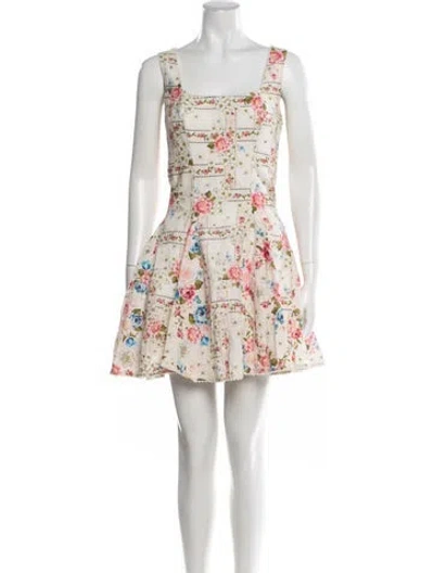 Pre-owned Agua Bendita Floral Print Mini Dress In White