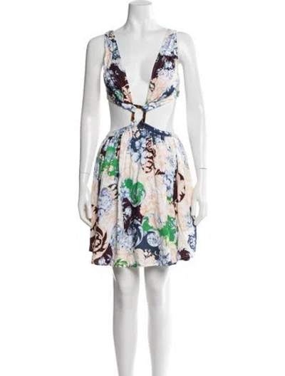 Pre-owned Agua Bendita Floral Print Mini Dress In White
