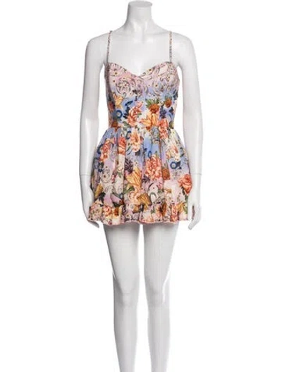 Pre-owned Agua Bendita Floral Print Mini Dress In Yellow