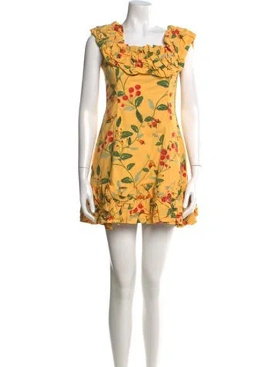 Pre-owned Agua Bendita Floral Print Mini Dress In Yellow