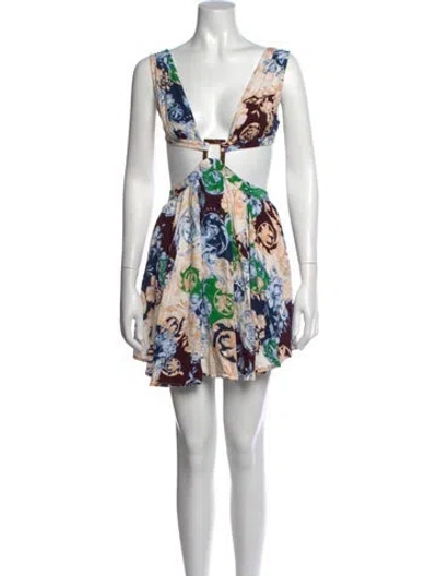 Pre-owned Agua Bendita Floral Print Mini Dress In Yellow