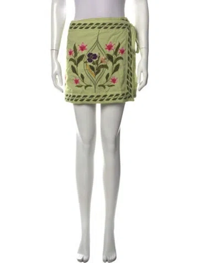Pre-owned Agua Bendita Floral Print Mini Skirt W/ Tags In Green