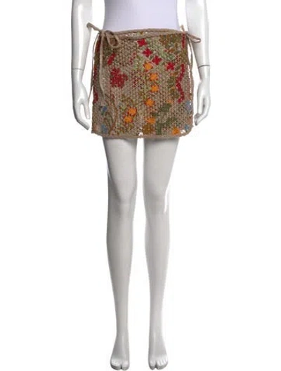 Pre-owned Agua Bendita Floral Print Mini Skirt W/ Tags In Neutral