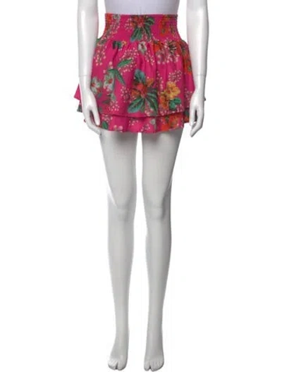 Pre-owned Agua Bendita Floral Print Mini Skirt W/ Tags In Pink