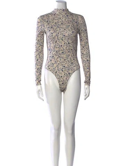 Pre-owned Agua Bendita Floral Print Mock Neck Bodysuit In Neutrals