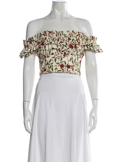 Pre-owned Agua Bendita Floral Print Off-the-shoulder Crop Top In Neutral