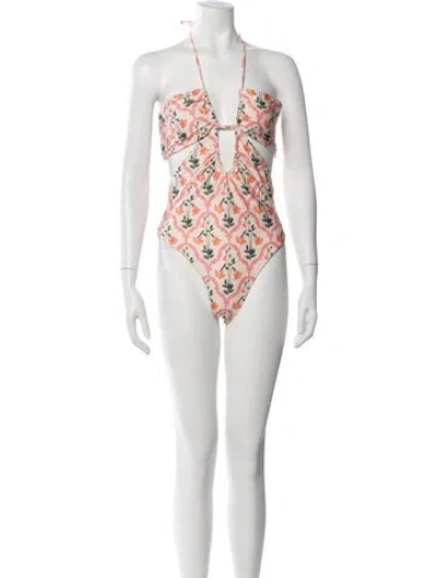 Pre-owned Agua Bendita Floral Print One-piece W/ Tags In Neutrals