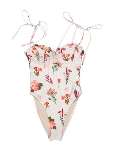 Pre-owned Agua Bendita Floral Print One-piece W/ Tags In White