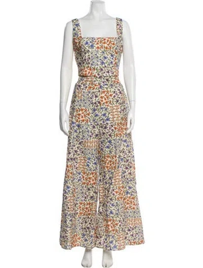 Pre-owned Agua Bendita Floral Print Pant Set W/ Tags In Neutral